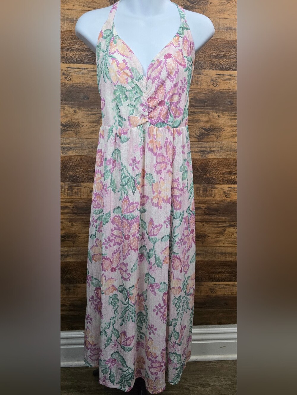 Torid - Floral Halter Maxi Dress in Pink and Green